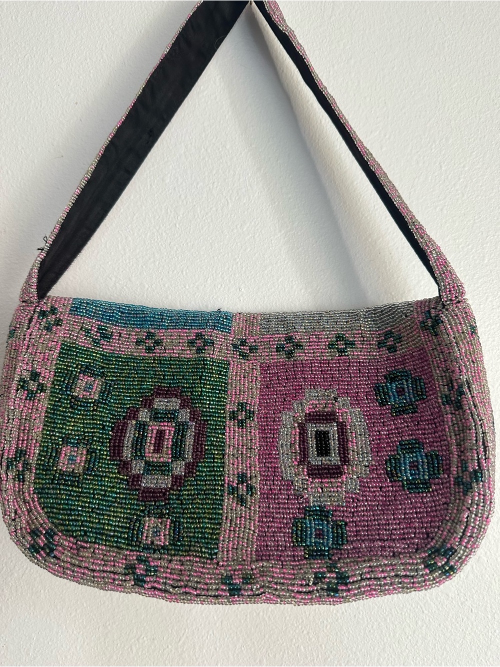 Beaded Multicolor Shoulder Bag - Pink & Teal - Picture 2 of 5